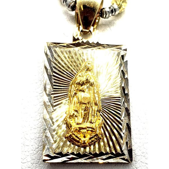 14k Gold  Two Tone Virgen De Guadalupe, Our Lady of Guadalupe Square Medal Penda - Picture 14 of 14
